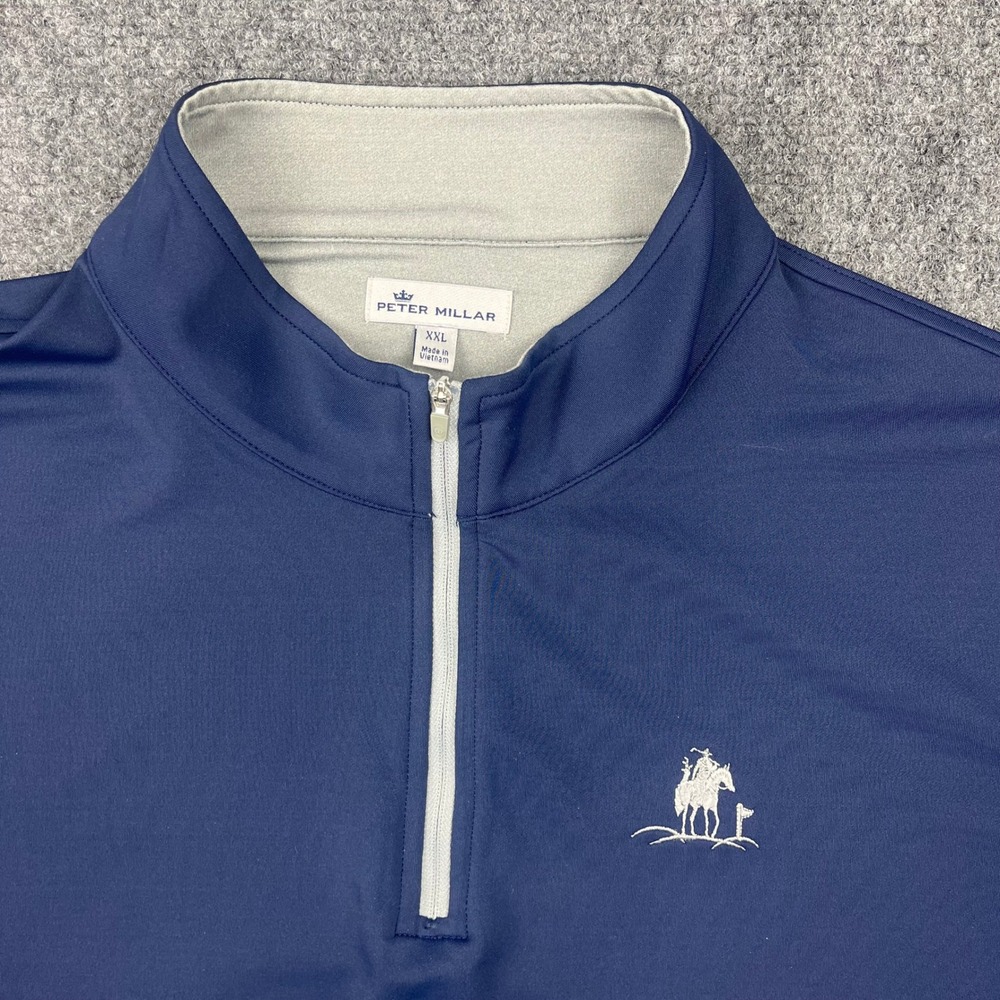 Peter Millar Men XXL Navy Performance 1/4 Zip Pullover Secession Club Cavalry